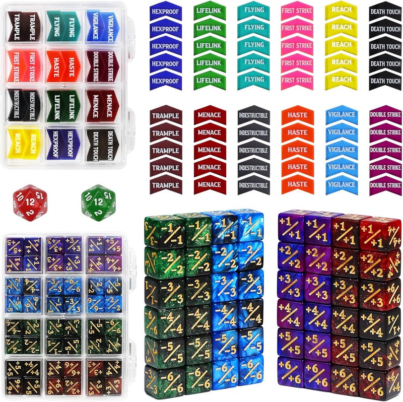 FIGURESLAB Store 110PCS MTG Tokens & 12mm Life Counter Dice Set for Magic The Gathering with Box, Bulk Ability MTG Tokens D20 Loyalty 6 Sided Dice, Compatible with TCG CCG Magic Card Gaming Accessories - Image 1
